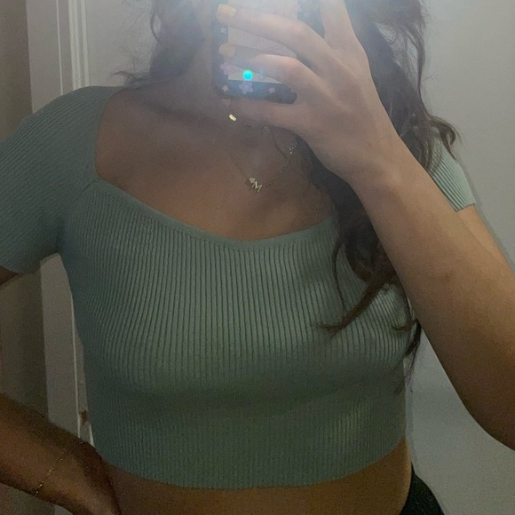Teal knitted crop top - Picture 2 of 2